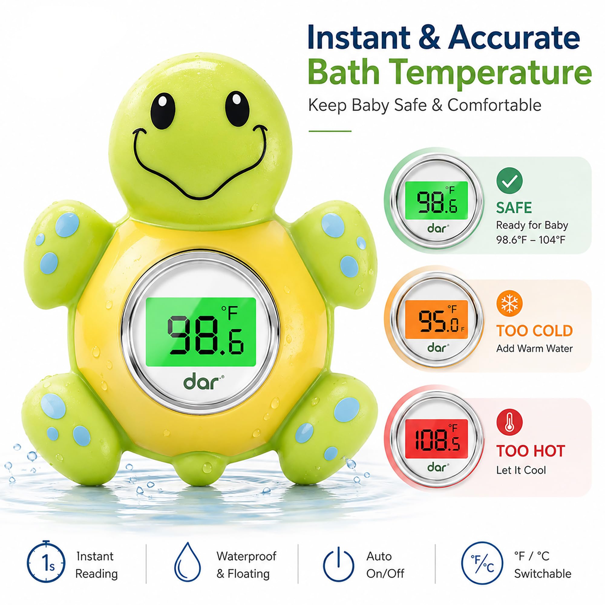 Floating thermometer with turtle design for babies