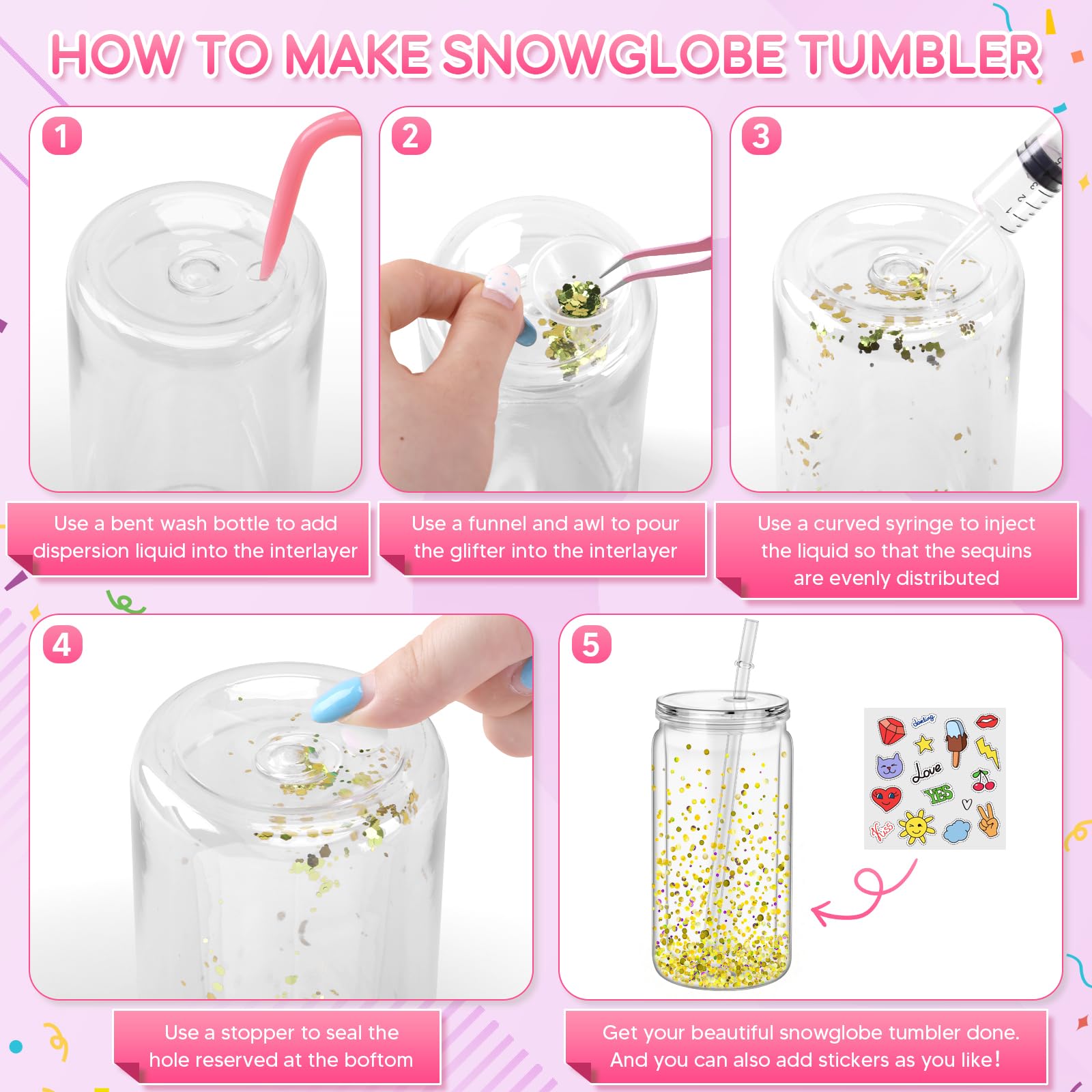 DIY glitter snow globe tumbler accessory set by DARCKLE
