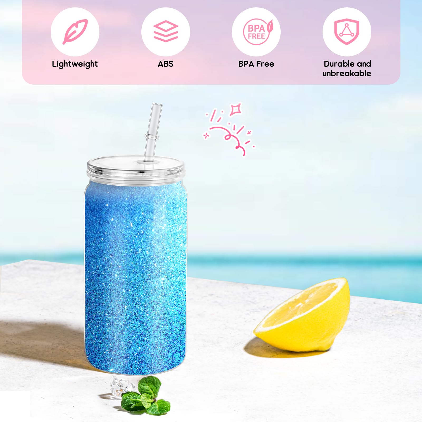 16oz double-wall snow globe tumbler with lid and straw by DARCKLE