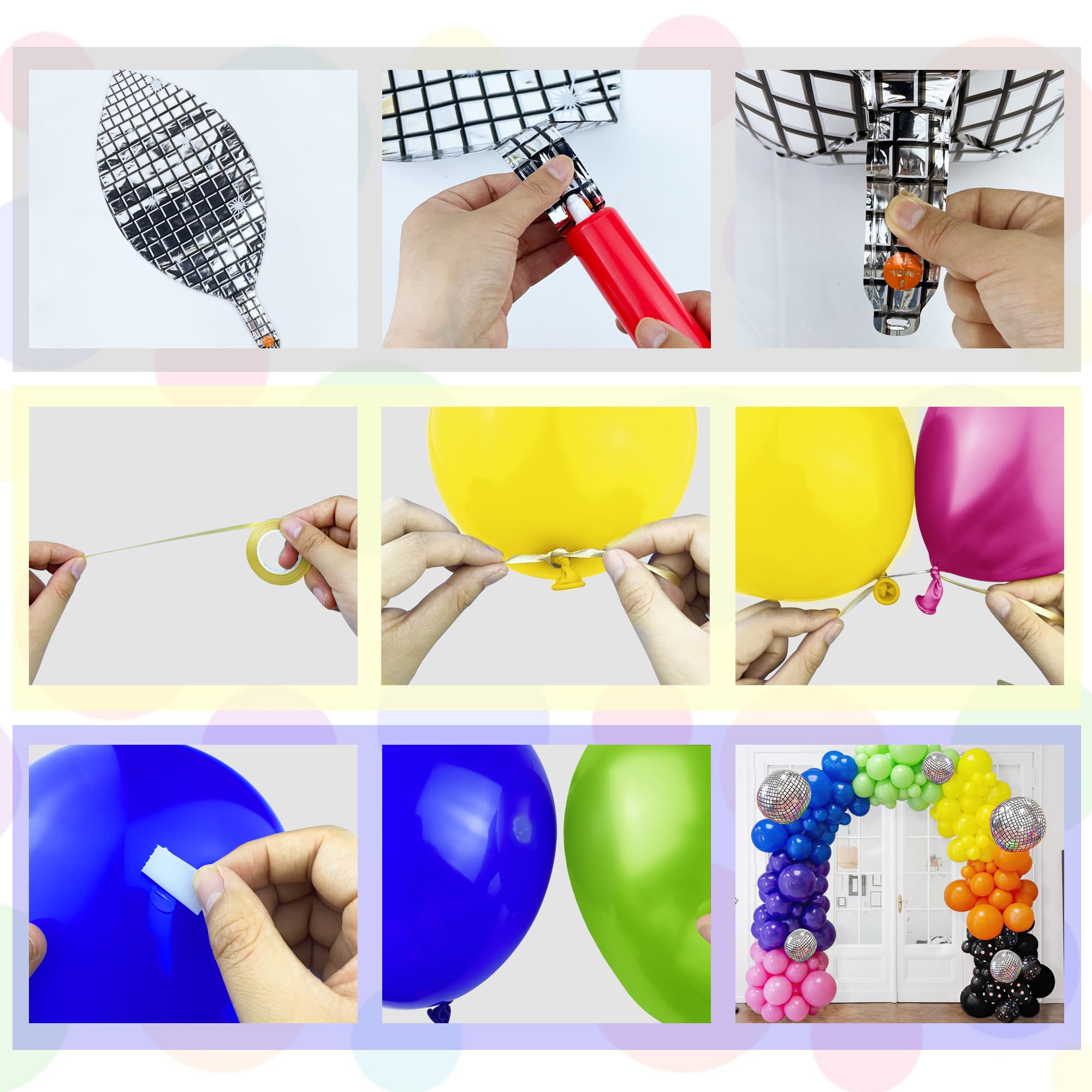 Dark blue balloons with ribbon rolls included in kit