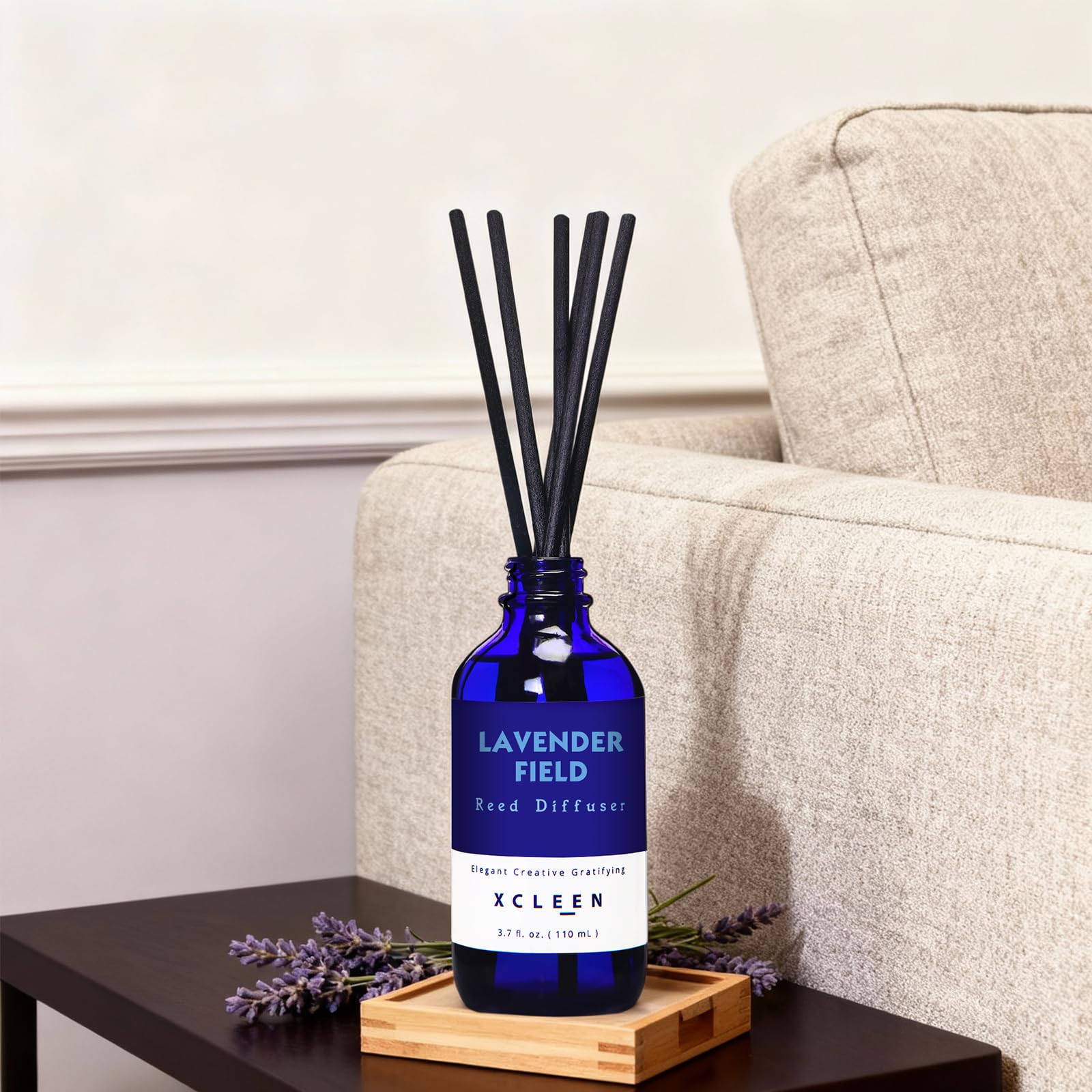 Six rattan diffuser sticks arranged for fragrance
