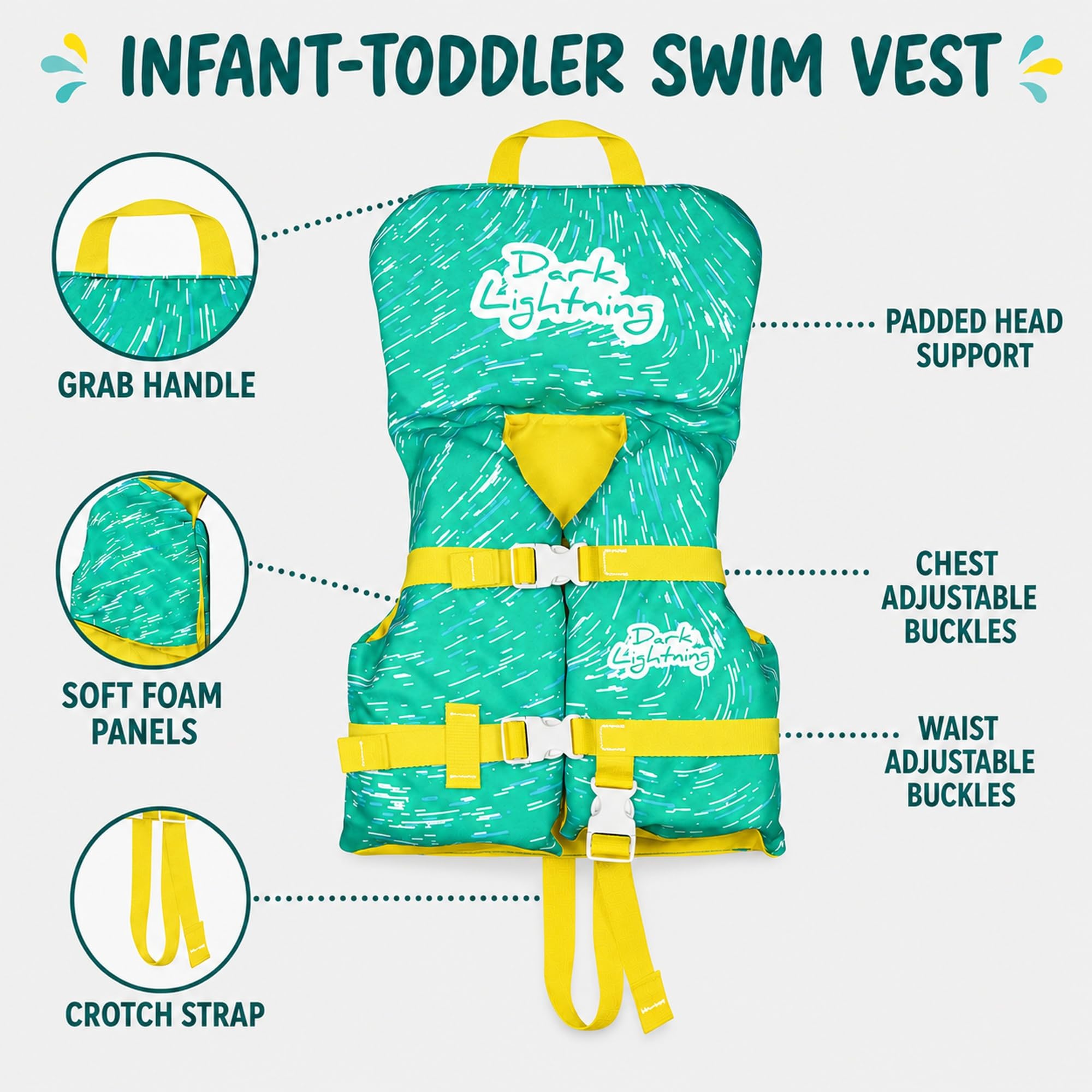 Green color Dark Lightning toddler life vest in water