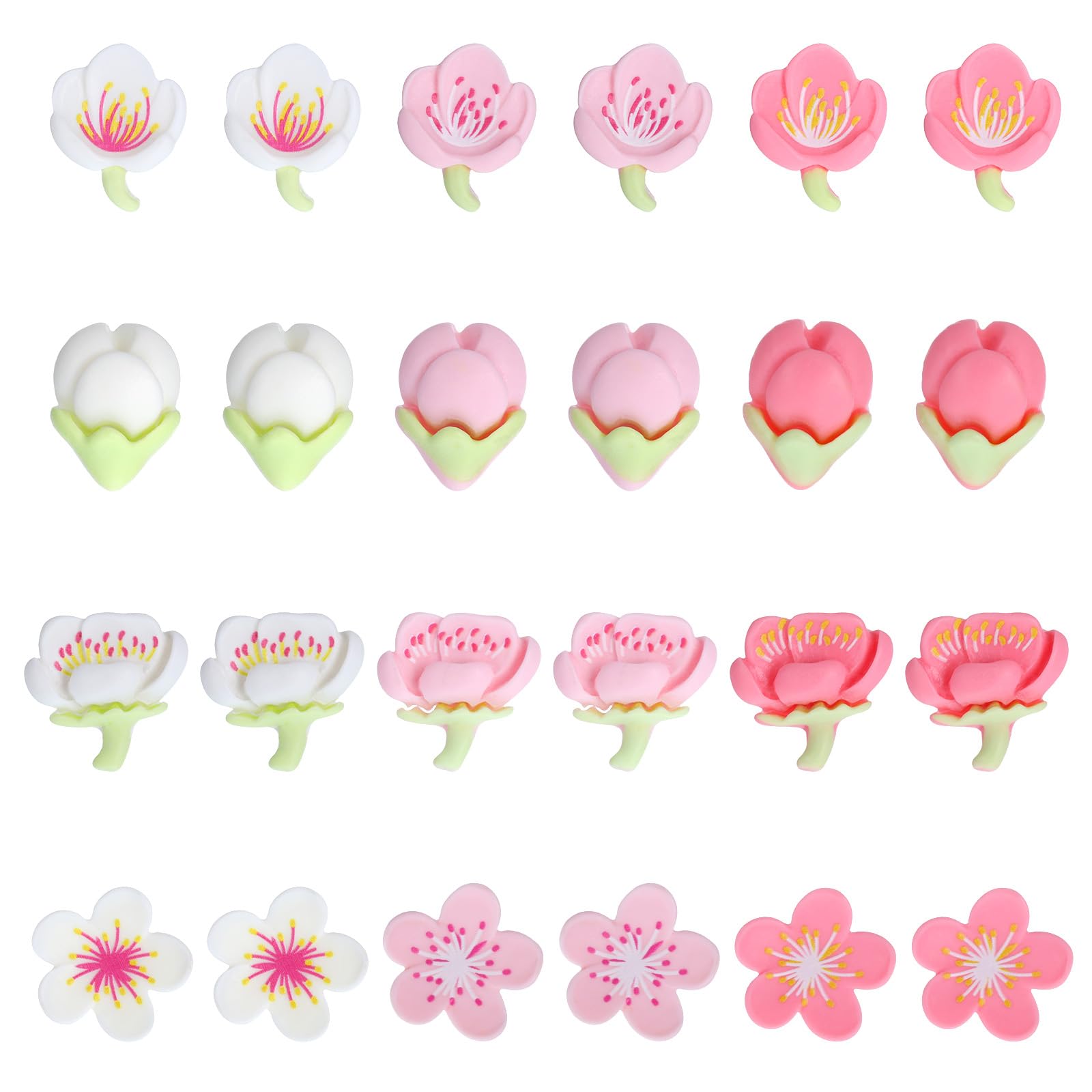 Dark pink peach blossom fridge magnets 8 pieces 4 designs