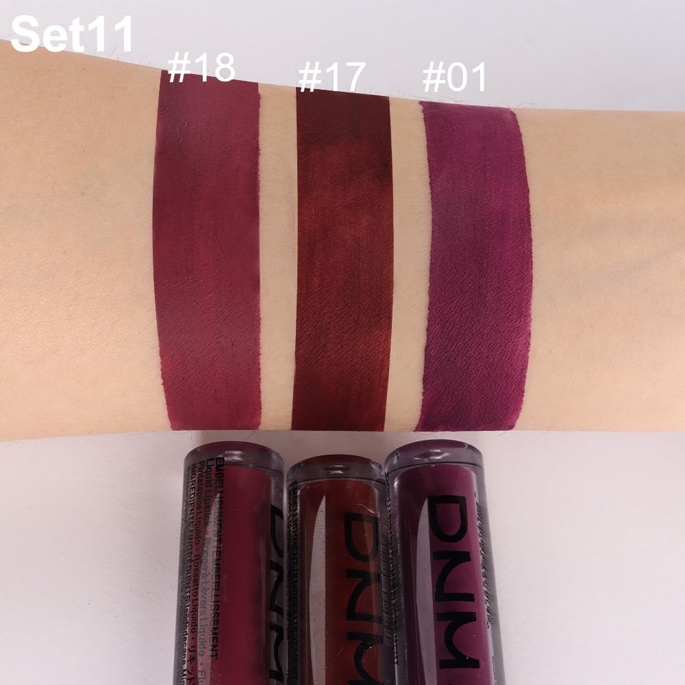 Dark red purple matte plum lip color in 3Pcs set
