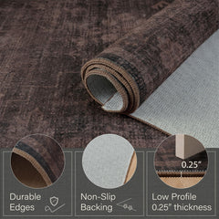 Distressed geometric rug with earthy brown taupe tones for farmhouse interiors