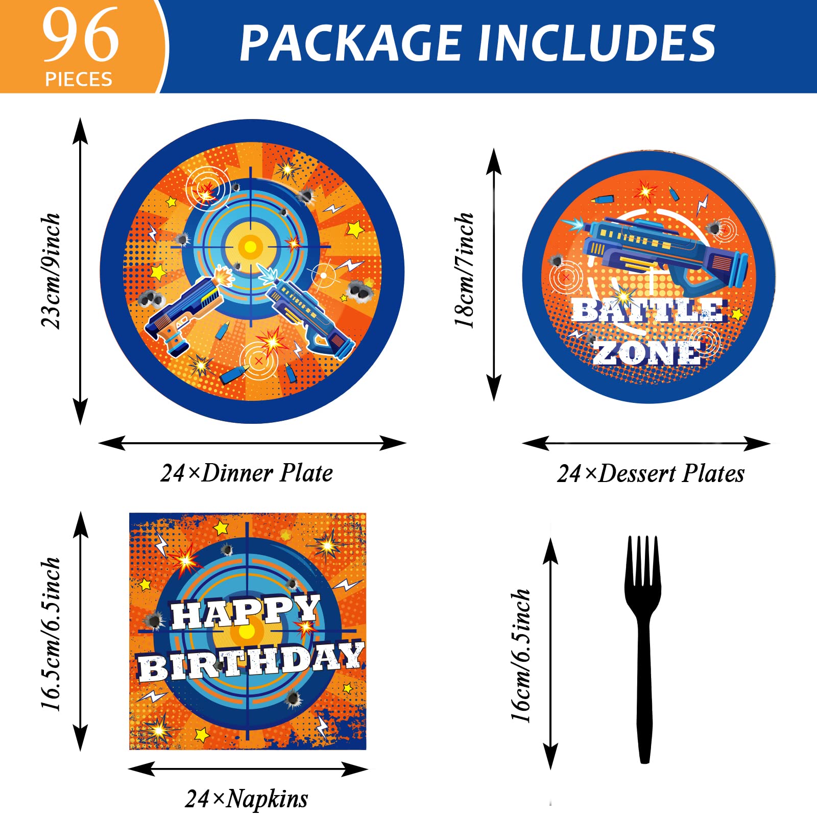 Dart War plates 7 inch blue orange