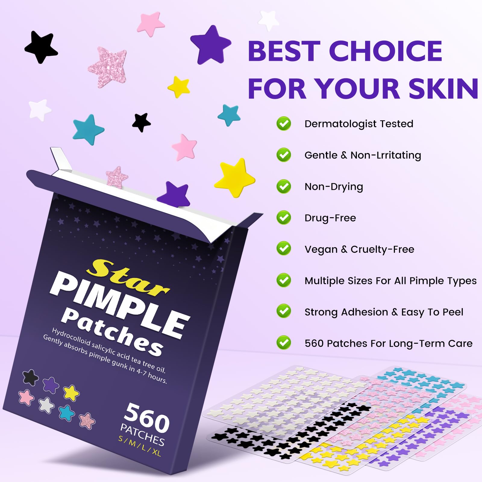 DATISEP pimple patches for face star patch 14mm 560-count