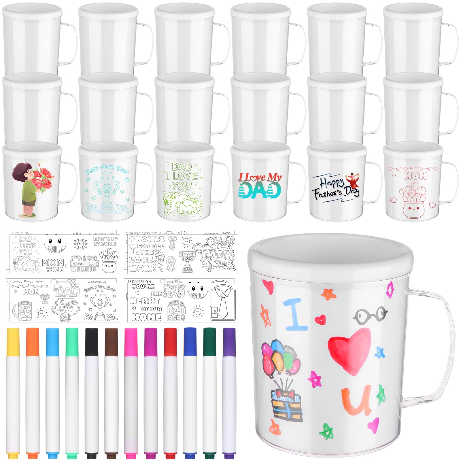 DAVAXI 30 Pcs Painted Mug Kit for Kids 8 oz mugs with handles