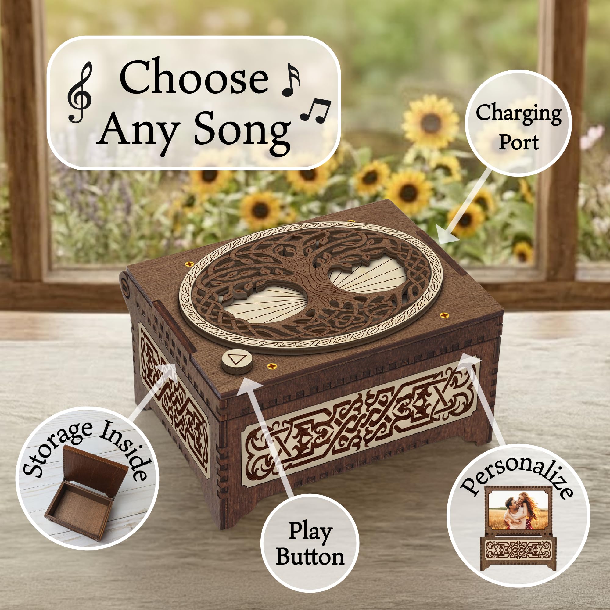 Large size Davidson Workshop Celtic Tree of Life music box exterior