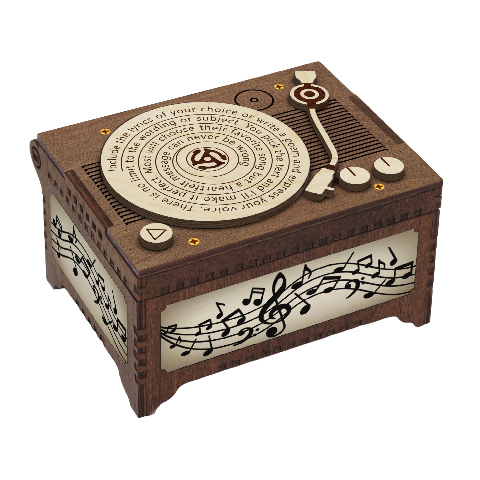 Davidson Workshop vinyl record player music box outside dimensions 4.75 x 3.75 x 2.75 inches