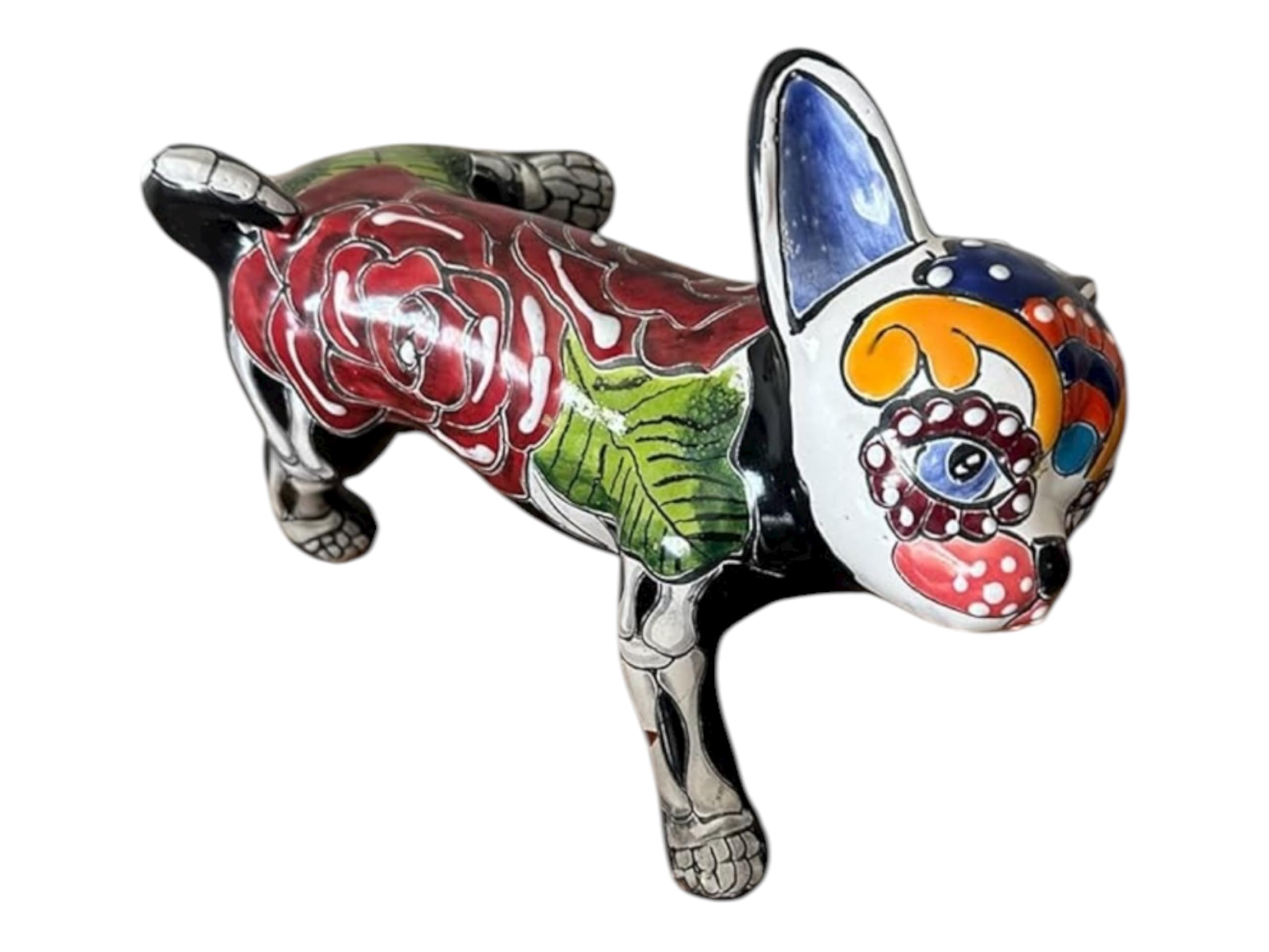 Day of the Dead Chihuahua statue in Talavera Mexican pottery