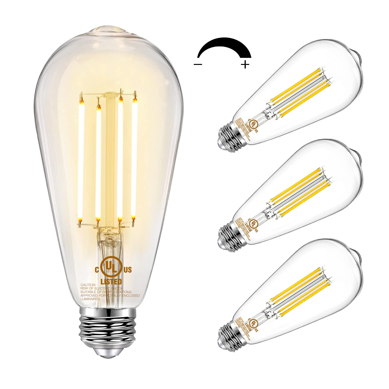 DAYBETTER 4 Pack Vintage LED Edison bulbs with E26 base in clear glass