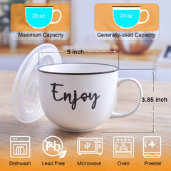 White ceramic DAYYET mugs with vented lids 26 oz