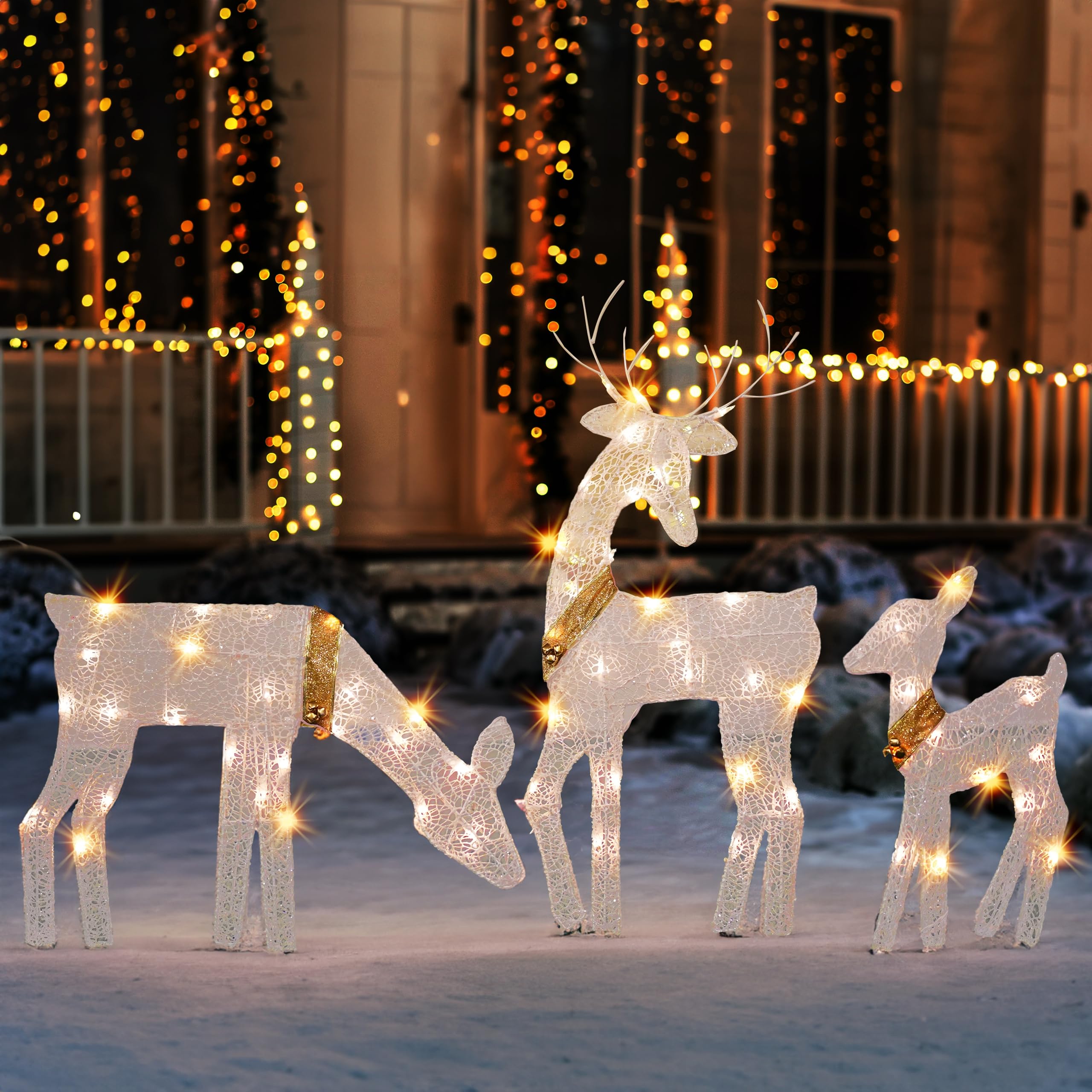 Dazzle Bright 3-piece reindeer set outdoor decoration in yard