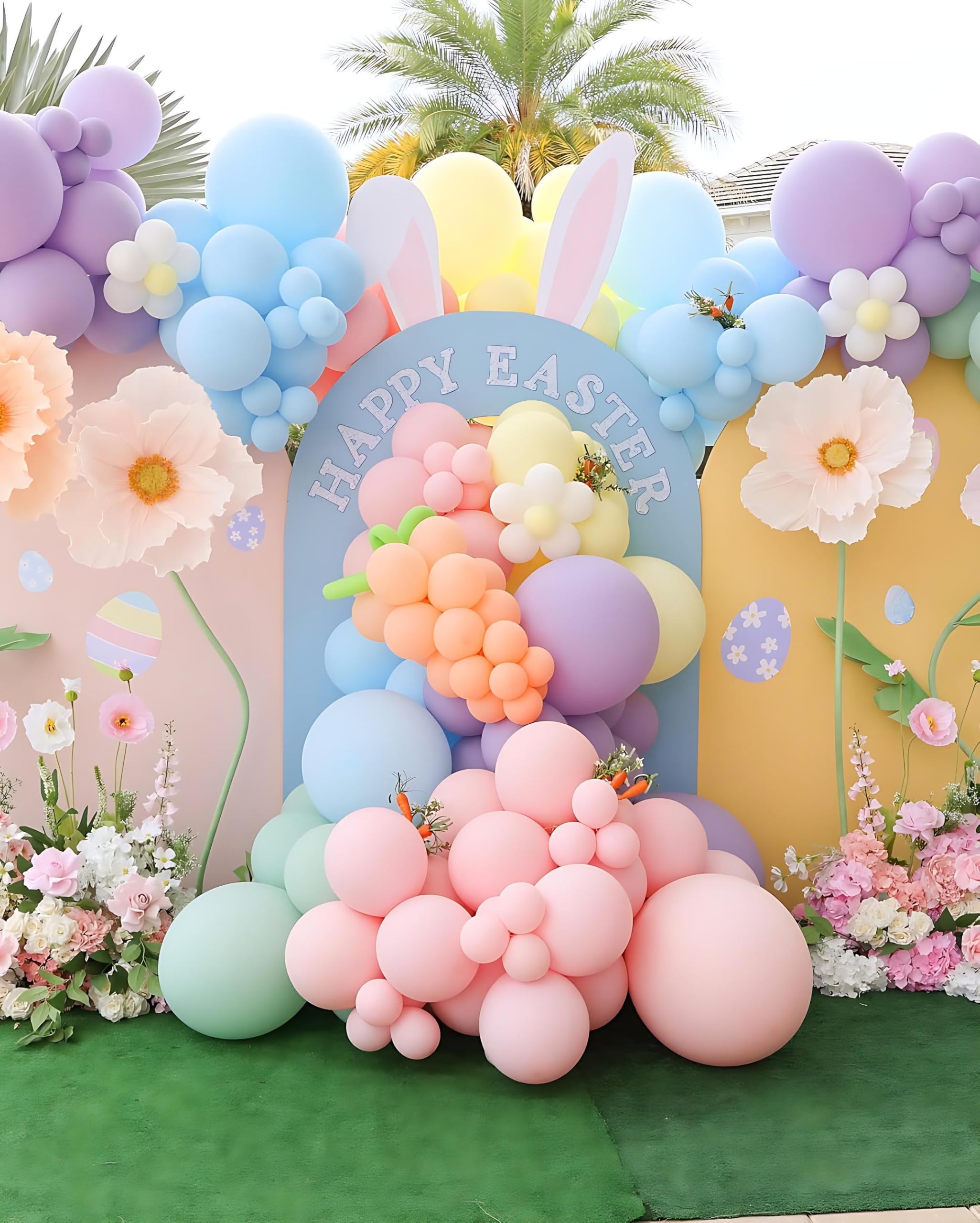 Pastel color balloons and green long balloons for arches