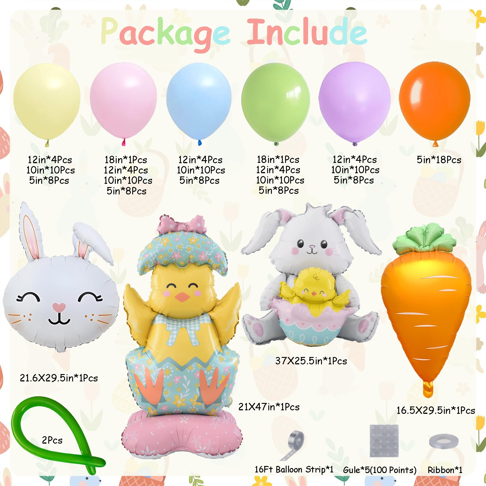 Bunny and chick foil balloons with carrot accent