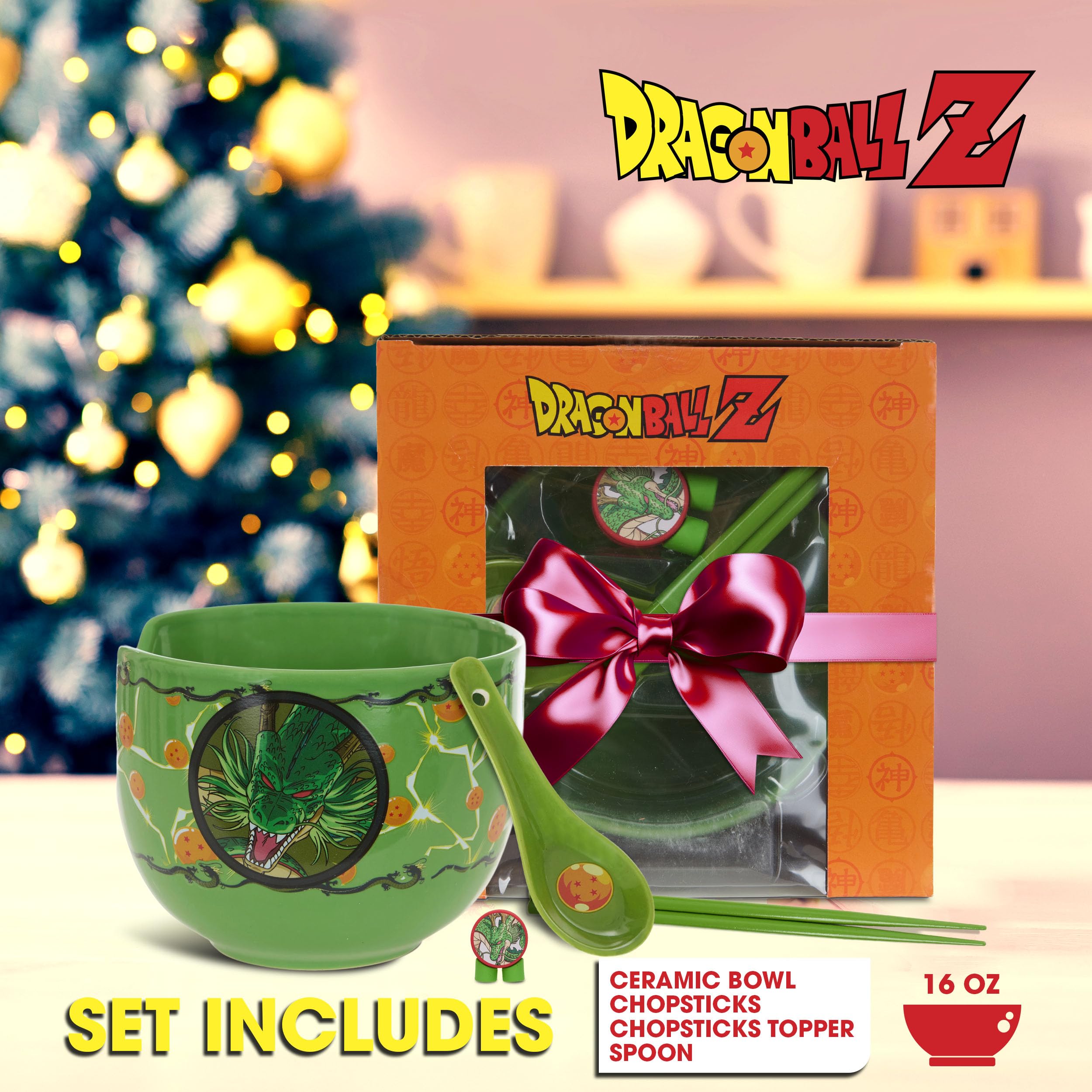 Ramen bowl set featuring Dragon Ball Z design and utensils