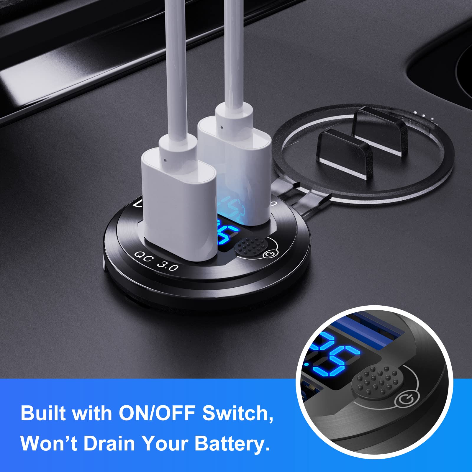 push button switch to turn charger on or off