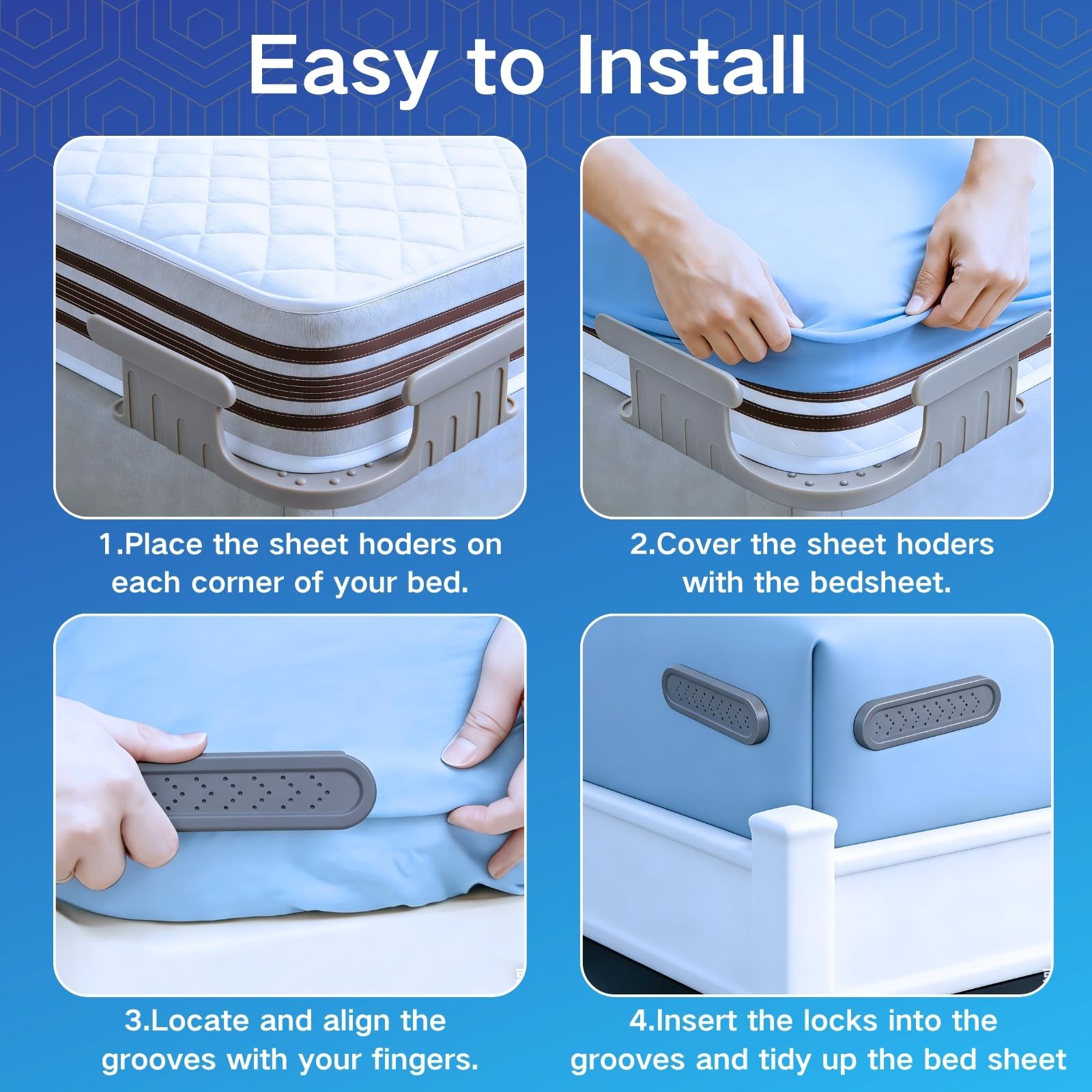 DDGEAA grey sheet clips 4pcs on mattress