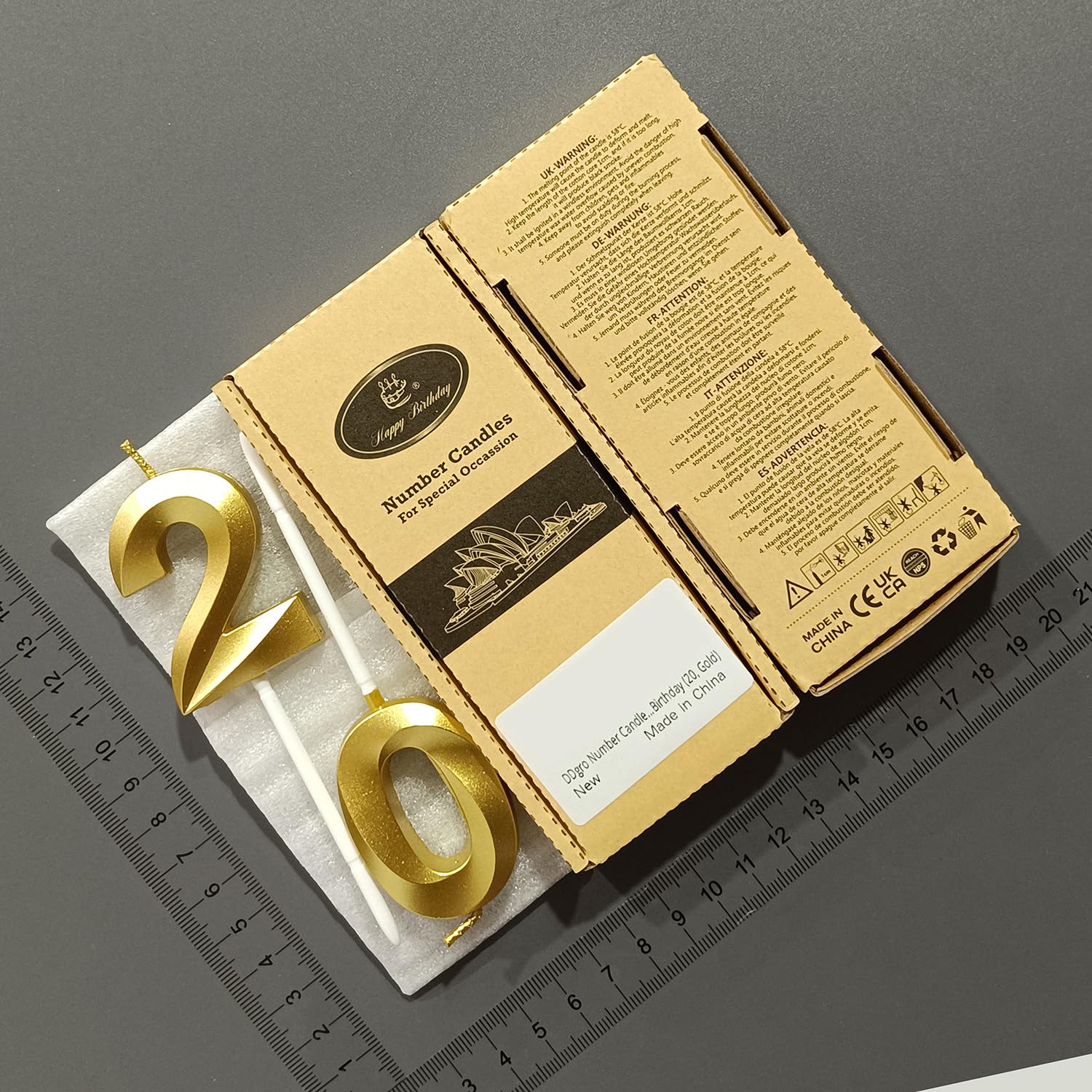 Secure packaging image of DDgro Gold Number 20 Candle