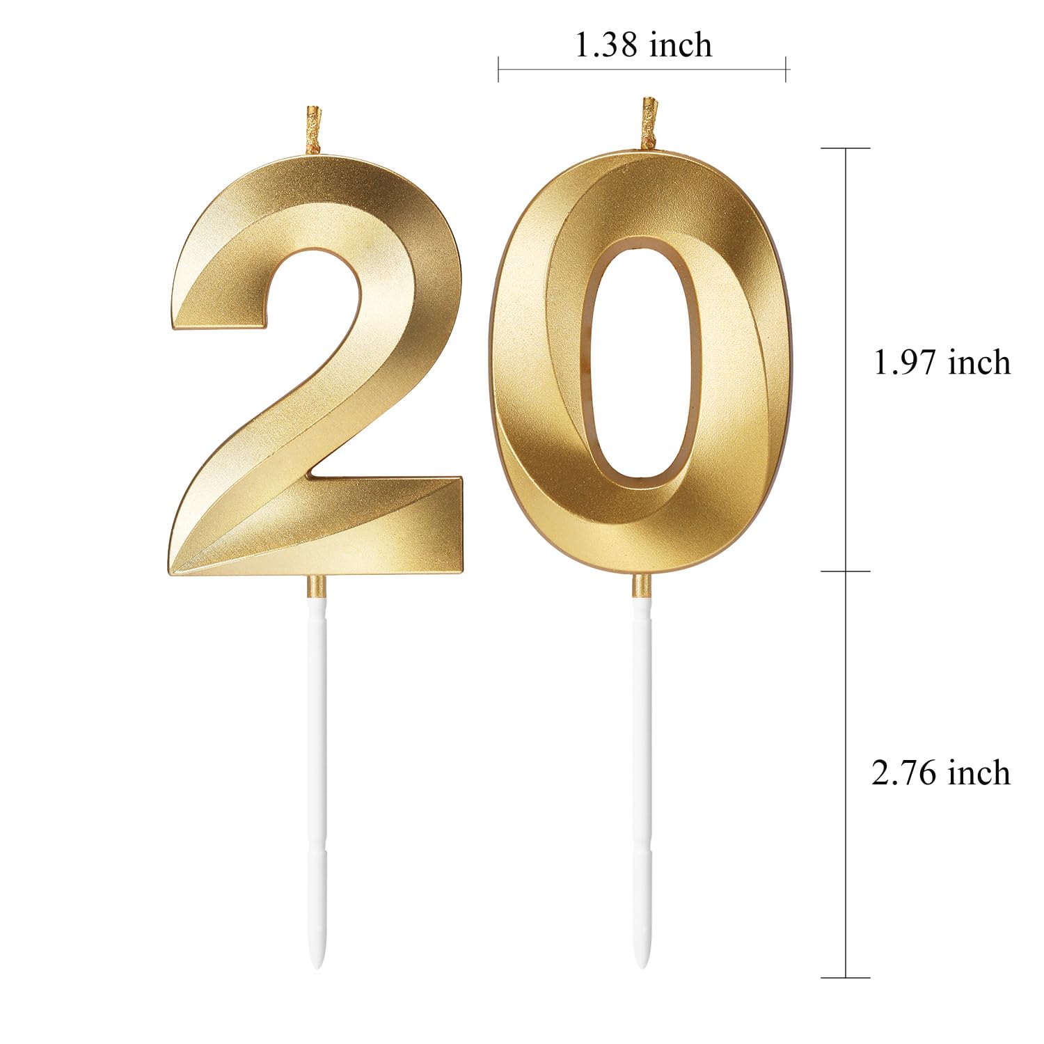 Number 2 and 0 candles used as 20th birthday topper on cake