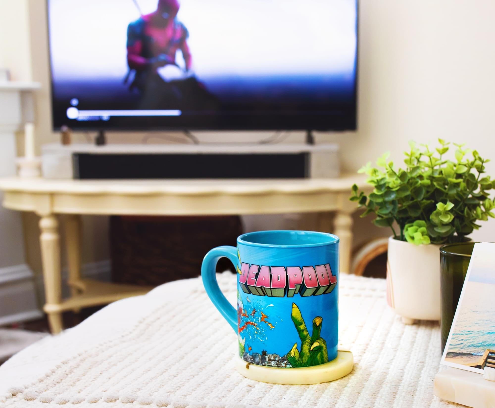 Deadpool coffee mug packaging and artwork