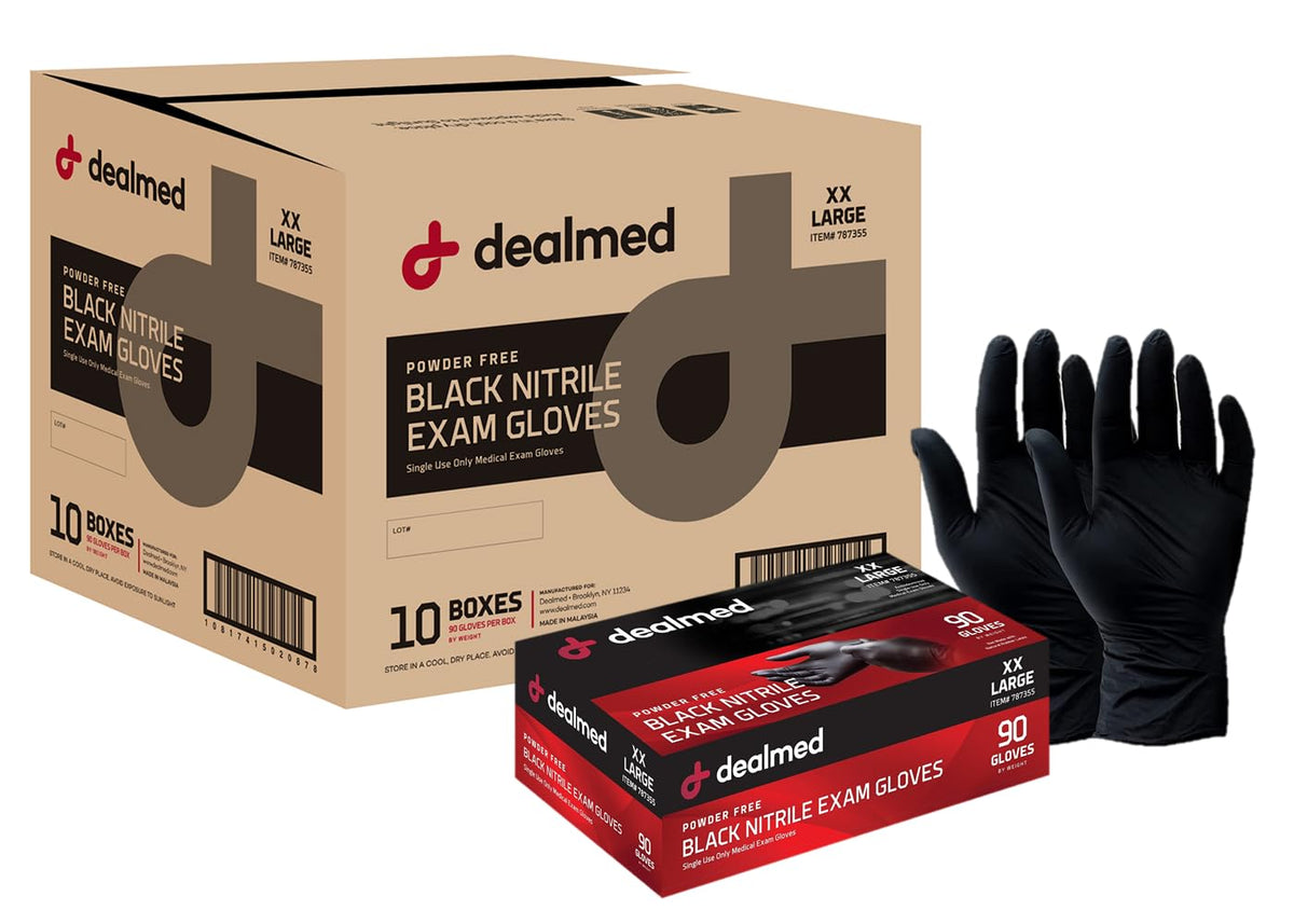 Dealmed black nitrile exam gloves large size