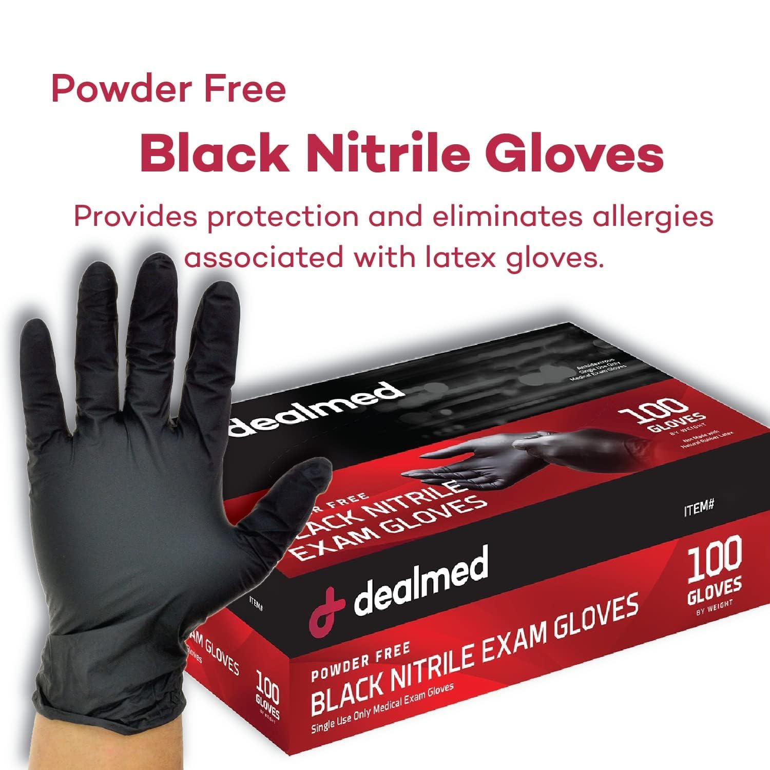 Dealmed large black nitrile gloves with beaded cuffs