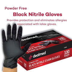 Dealmed large black nitrile gloves with beaded cuffs
