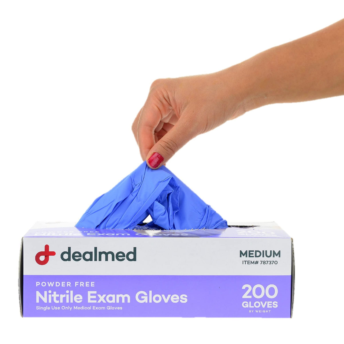 Dealmed nitrile exam gloves medium 200 count packaging box front view