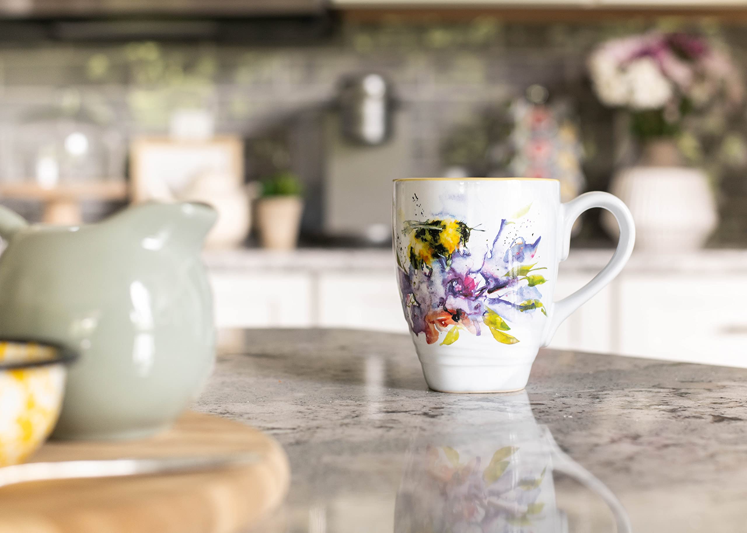 Ceramic stoneware coffee mug measures about 4 x 3.5 x 3.5 inches