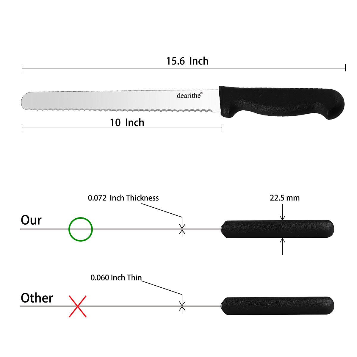 dearithe bread knife 10 inch serrated blade