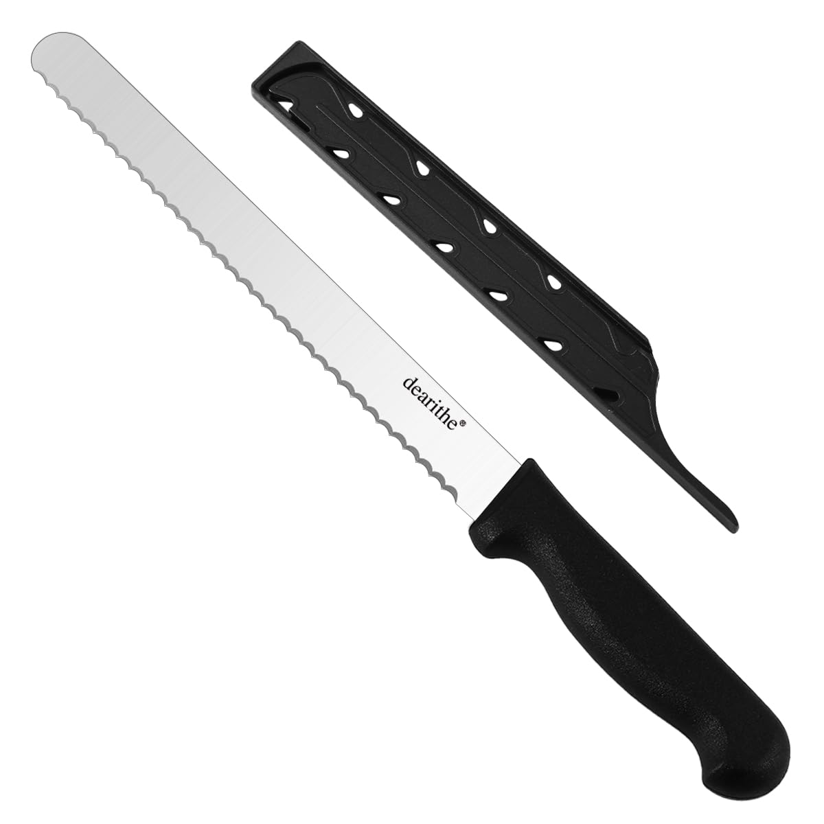 dearithe bread knife with sheath 10 inch black stainless steel