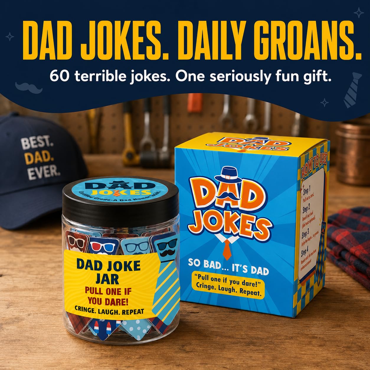 DEARMINE 60 Dad Jokes Jar includes 60 printed cards