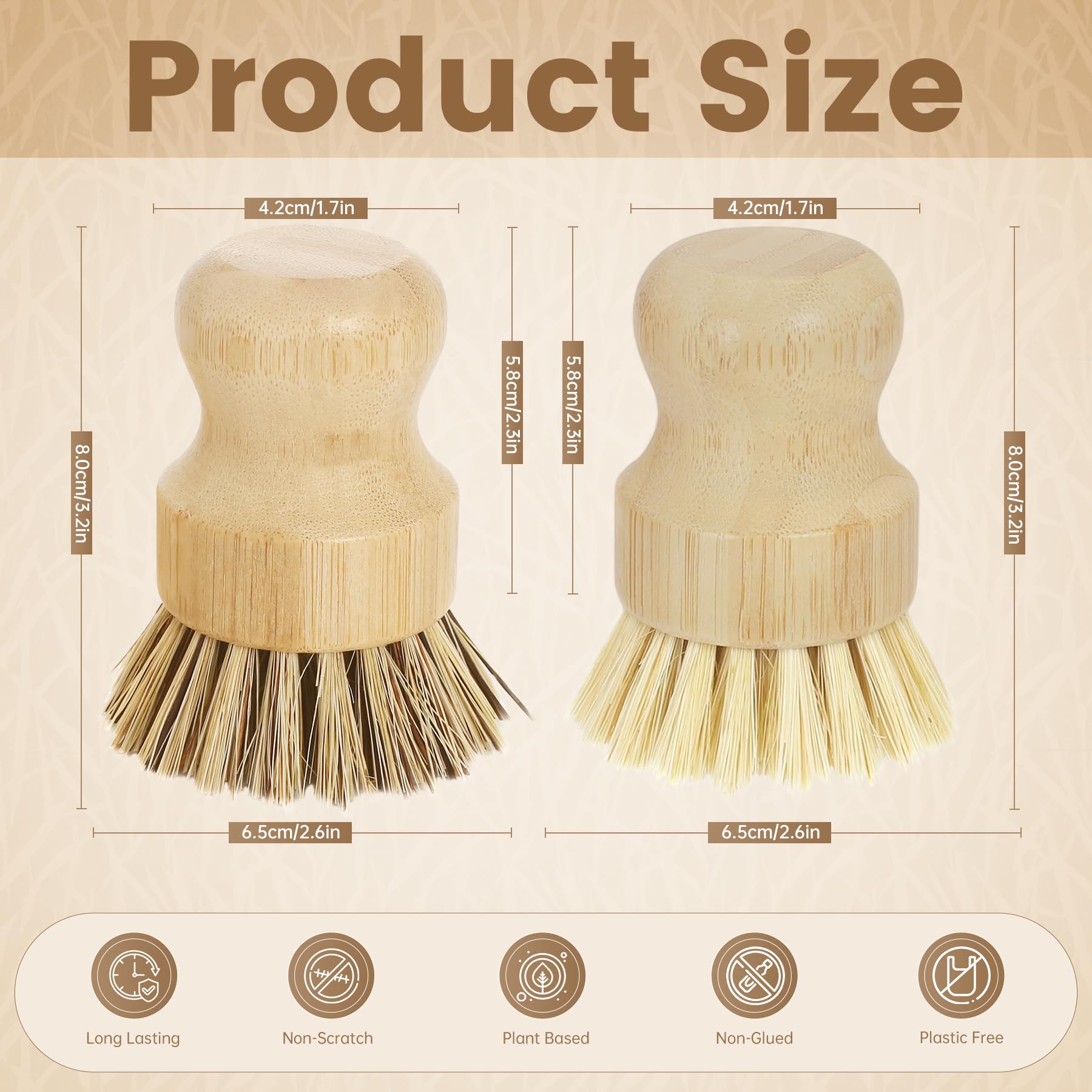 DEBETOOL bamboo dish brush for non-stick pans with palm bristles