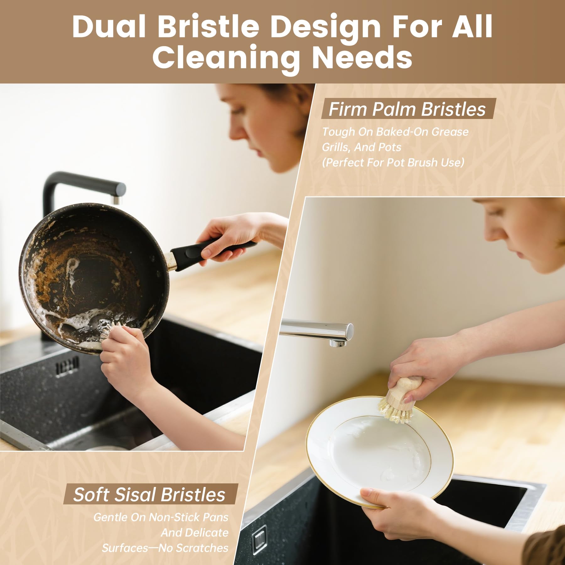 DEBETOOL bamboo brush multi-purpose for dishes pots and vegetables