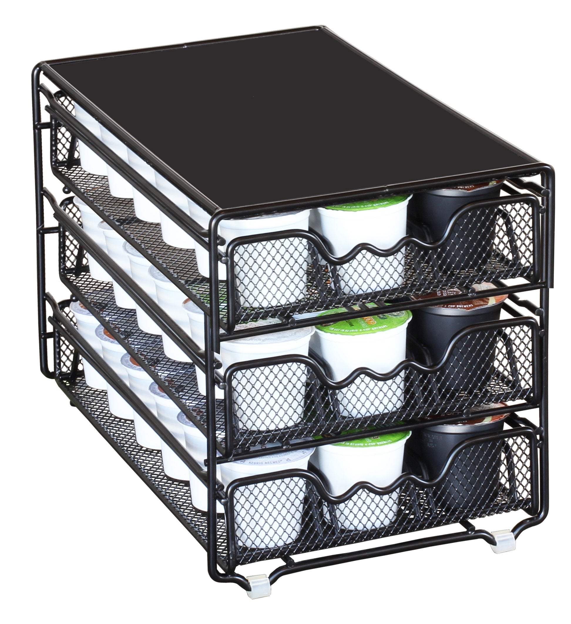 Black finish k-cup drawer with non-slip feet