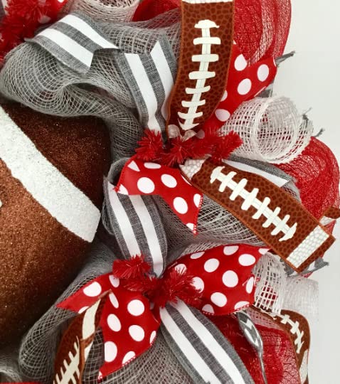 Handmade in the USA wreath with deco mesh and football accents