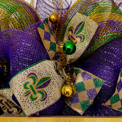 Mardi Gras deco mesh wreath indoor outdoor use