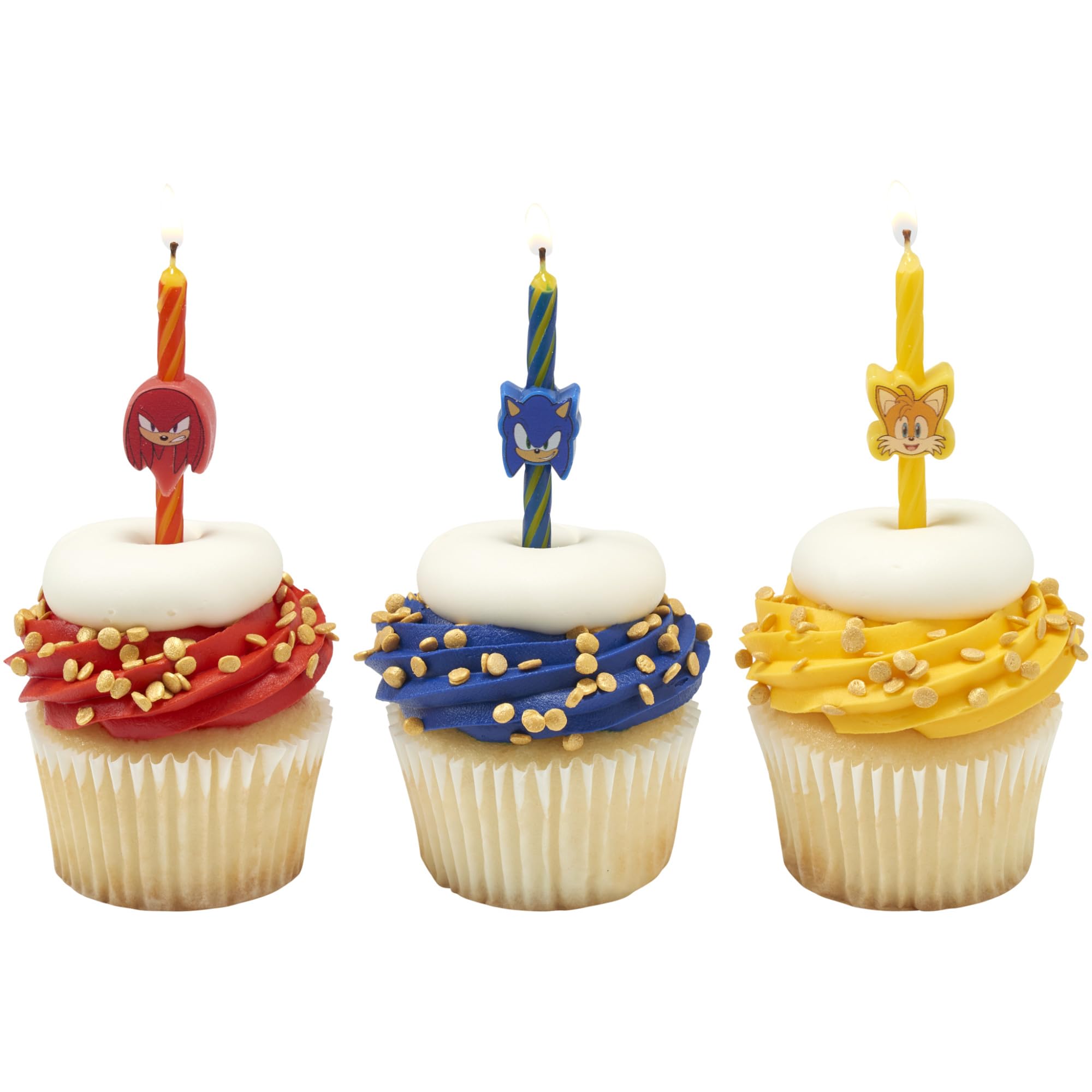 Sonic party decorations with character candles for cake