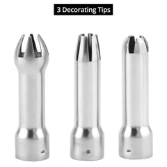 Three stainless steel decorating nozzles with QWORK kit