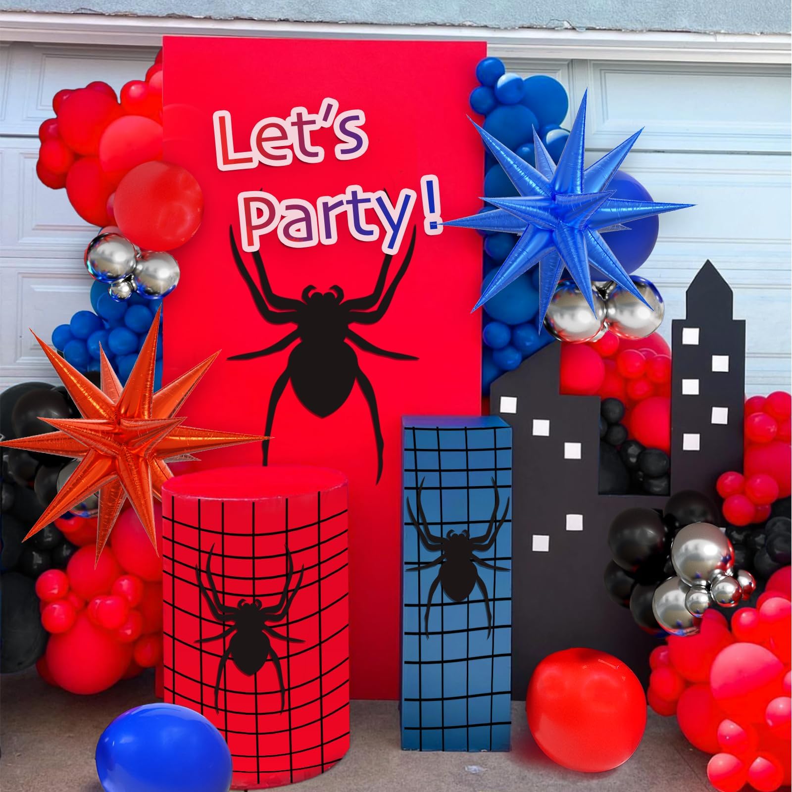 easy to assemble arch with spider themed decorations
