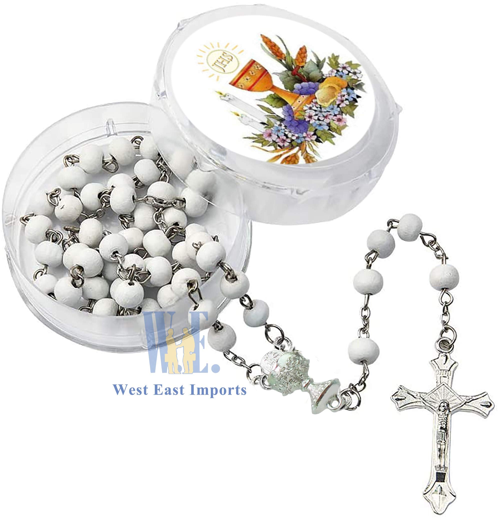 6mm white wooden beads rosary with crucifix length 20 inches