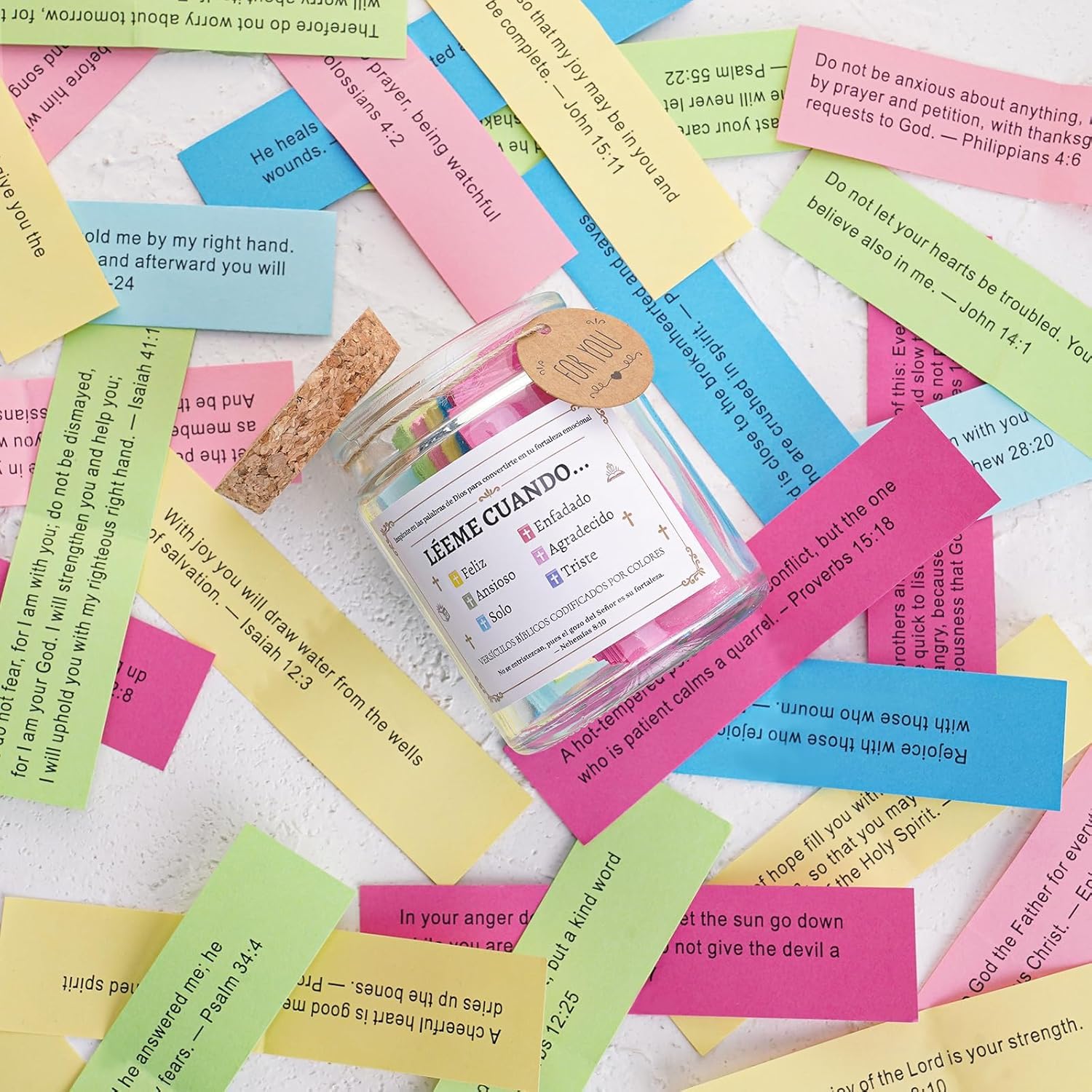Color coded messages cards inside the jar