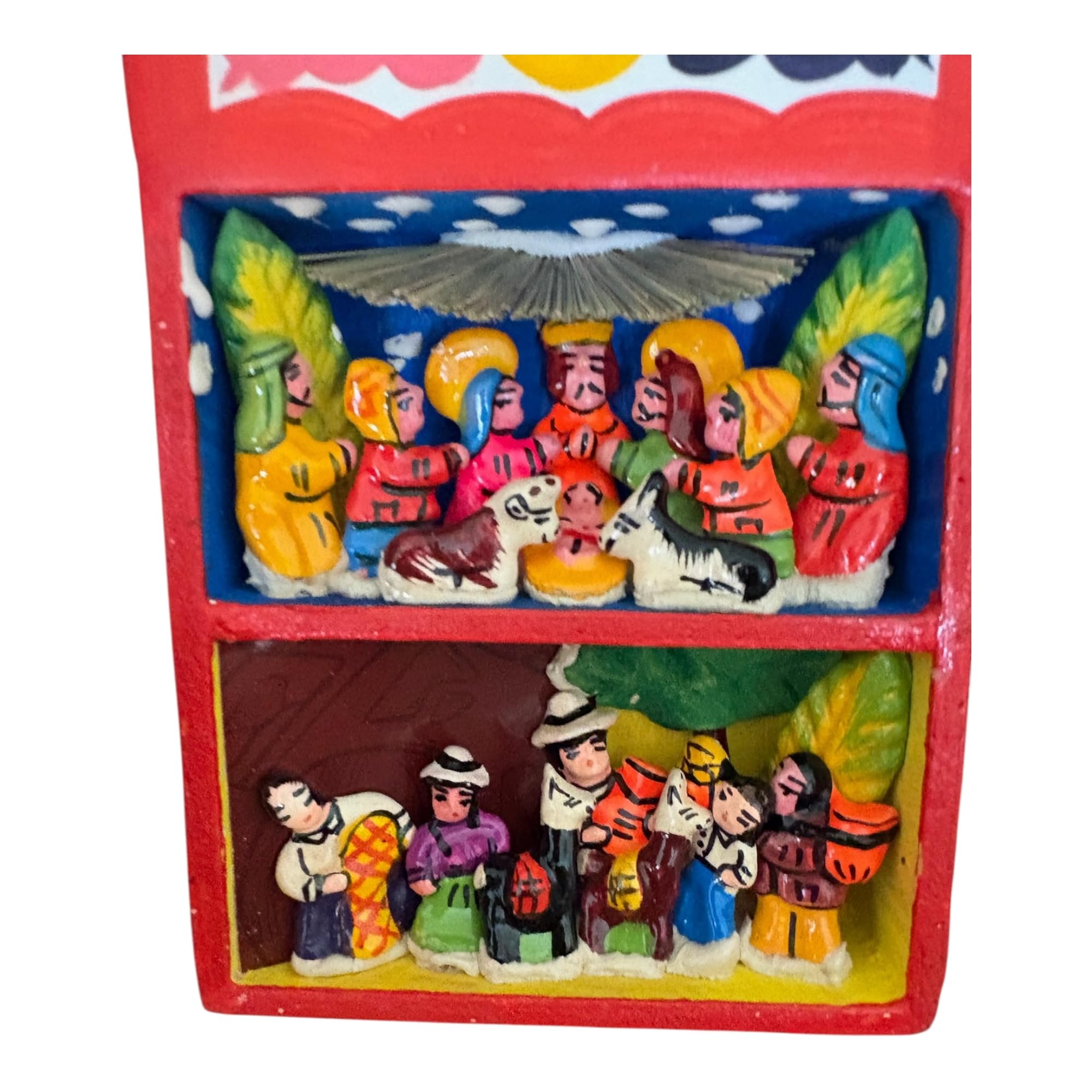 decorative nativity scene on wooden retablo altarpiece