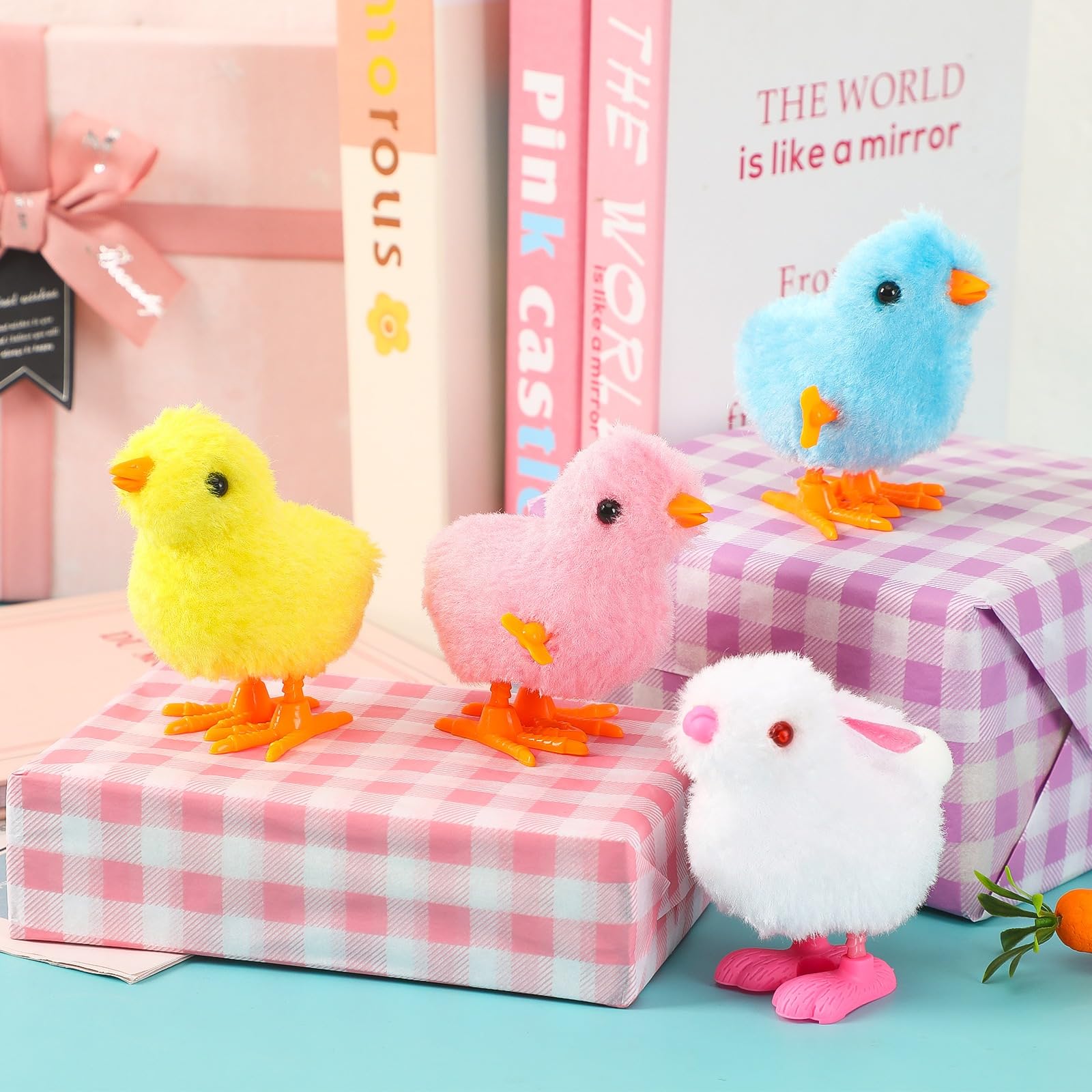 plastic and plush wind up chicken toy with fluffy texture BPA-free