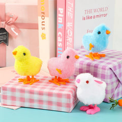 plastic and plush wind up chicken toy with fluffy texture BPA-free