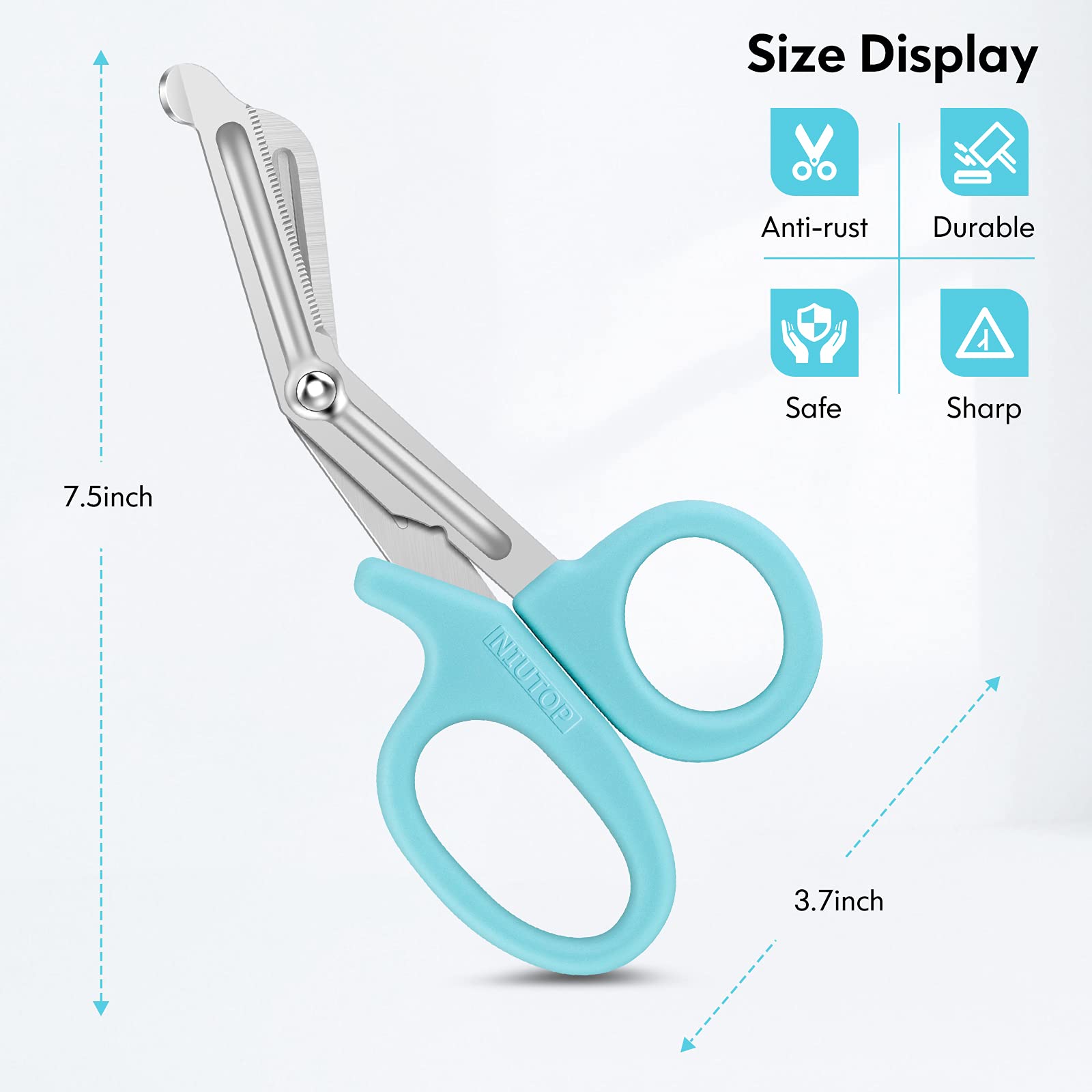 Blunt rounded tip nursing scissors safety feature
