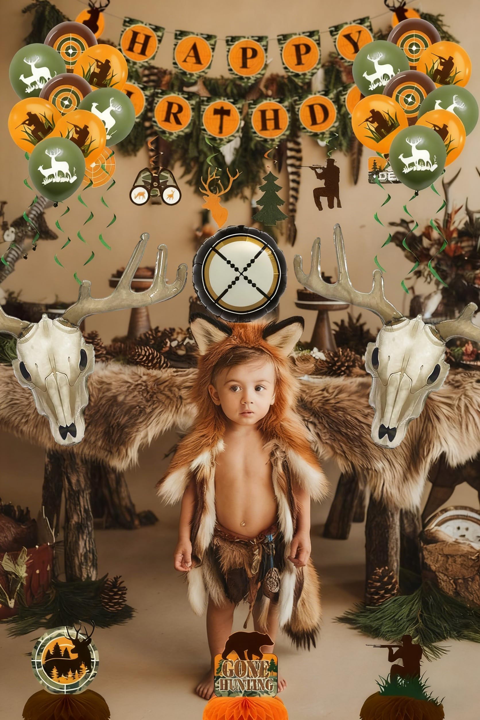 Deer skull foil balloons for outdoorsy hunting party