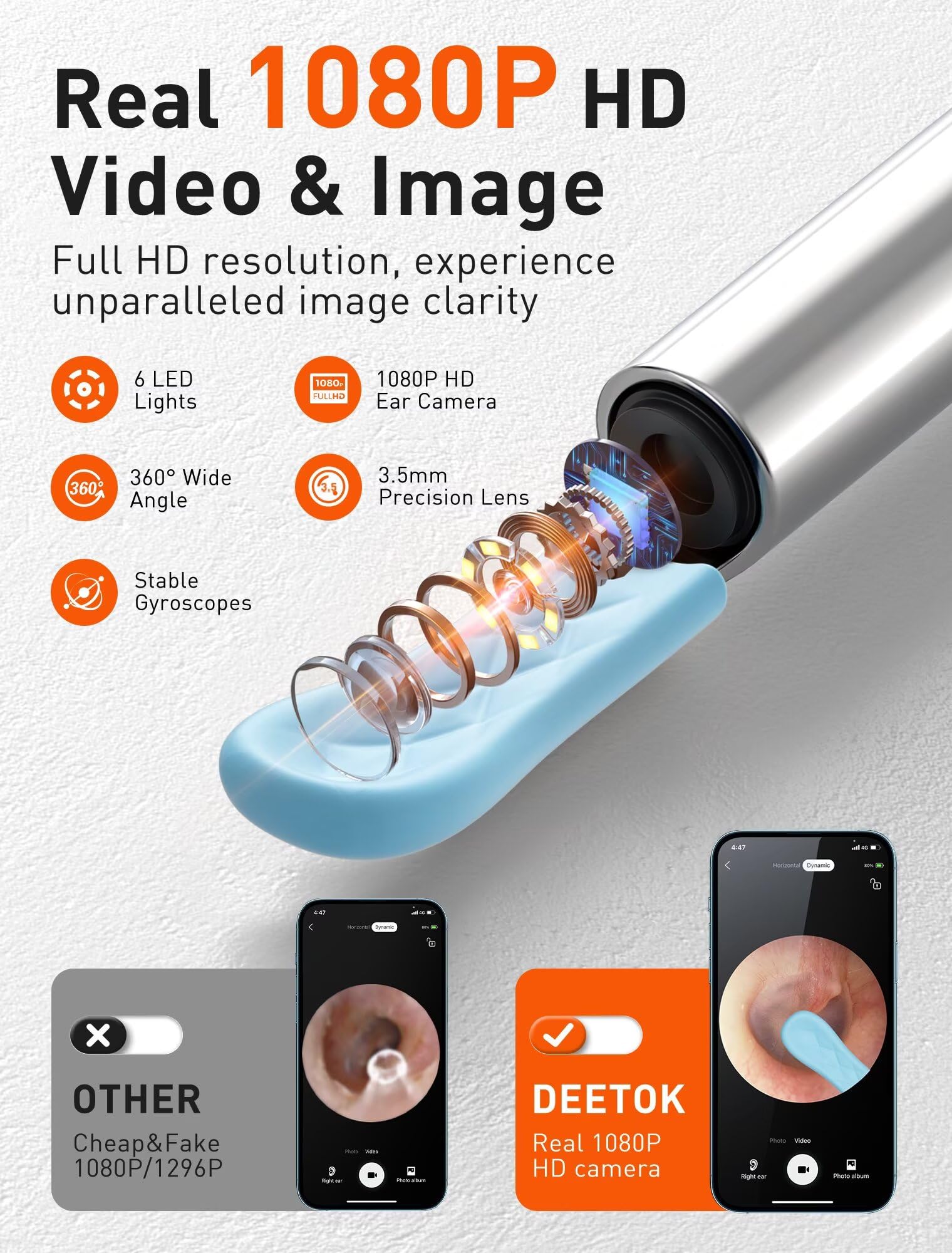 Otoscope ear cleaner 1080P camera with wifi connectivity